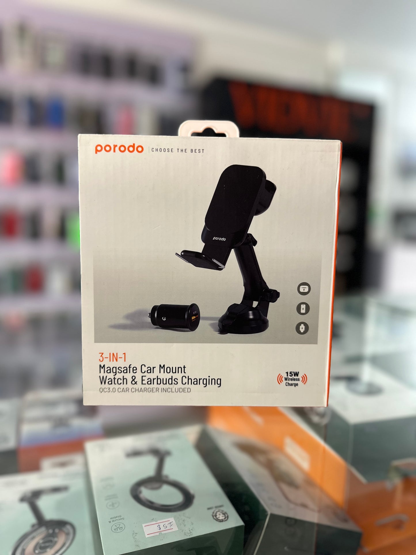 Porodo 3 in 1 magsafe car mount